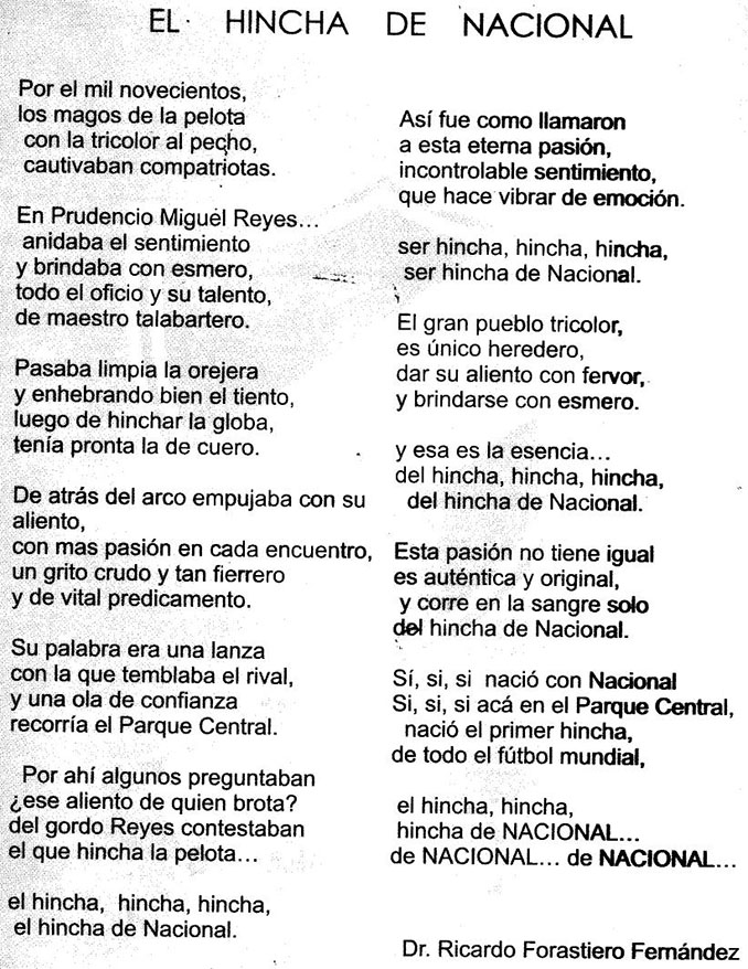 Poema "El hincha de Nacional" - Odio Eterno Al Fútbol Moderno 