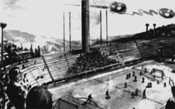 Dibujo de uno de los aficionados que vieron los ovnis sobre el Artemio Franchi en 1954 - Odio Eterno Al Fútbol Moderno 