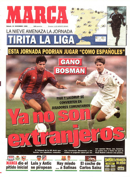 Portada del diario Marca sobre la Ley Bosman - Odio Eterno Al Fútbol Moderno