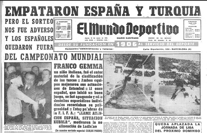 Noticia de Mundo Deportivo sobre la eliminación de España en 1954 - Odio Eterno Al Fútbol Moderno