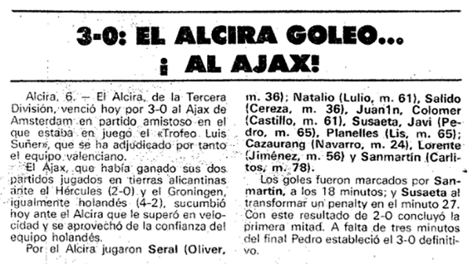 Noticia sobre el Alzira vs Ajax disputado en 1984 - Odio Eterno Al Fútbol Moderno