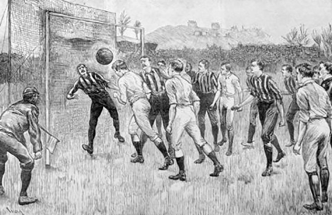 Grabado del Blackburn Rovers vs Notts County disputado en 1891. El primer partido con redes en las porterías - Odio Eterno Al Fútbol Moderno 