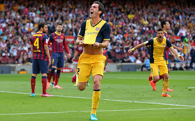 Godín tras anotar el gol del empate ante el Barcelona en la última jornada de la temporada 2013-2014 - Odio Eterno Al Fútbol Moderno